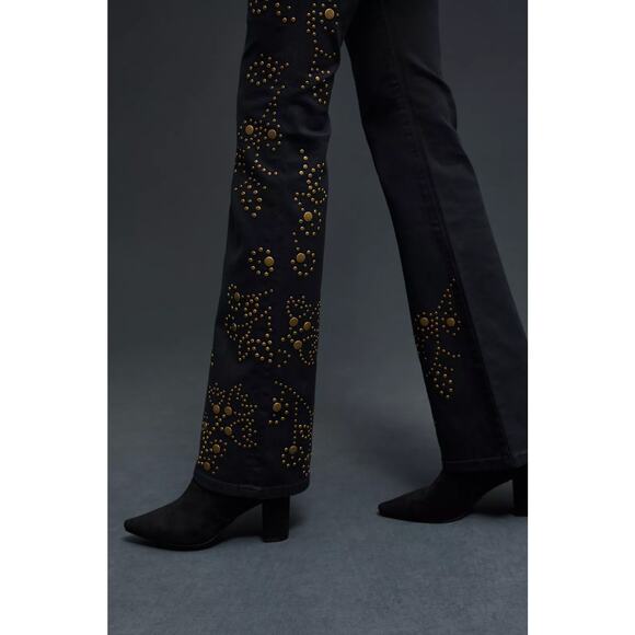 Anthropologie Pilcro The Icon Flare Jeans Studded in Black Brass Size 33 Tall - Picture 13 of 13